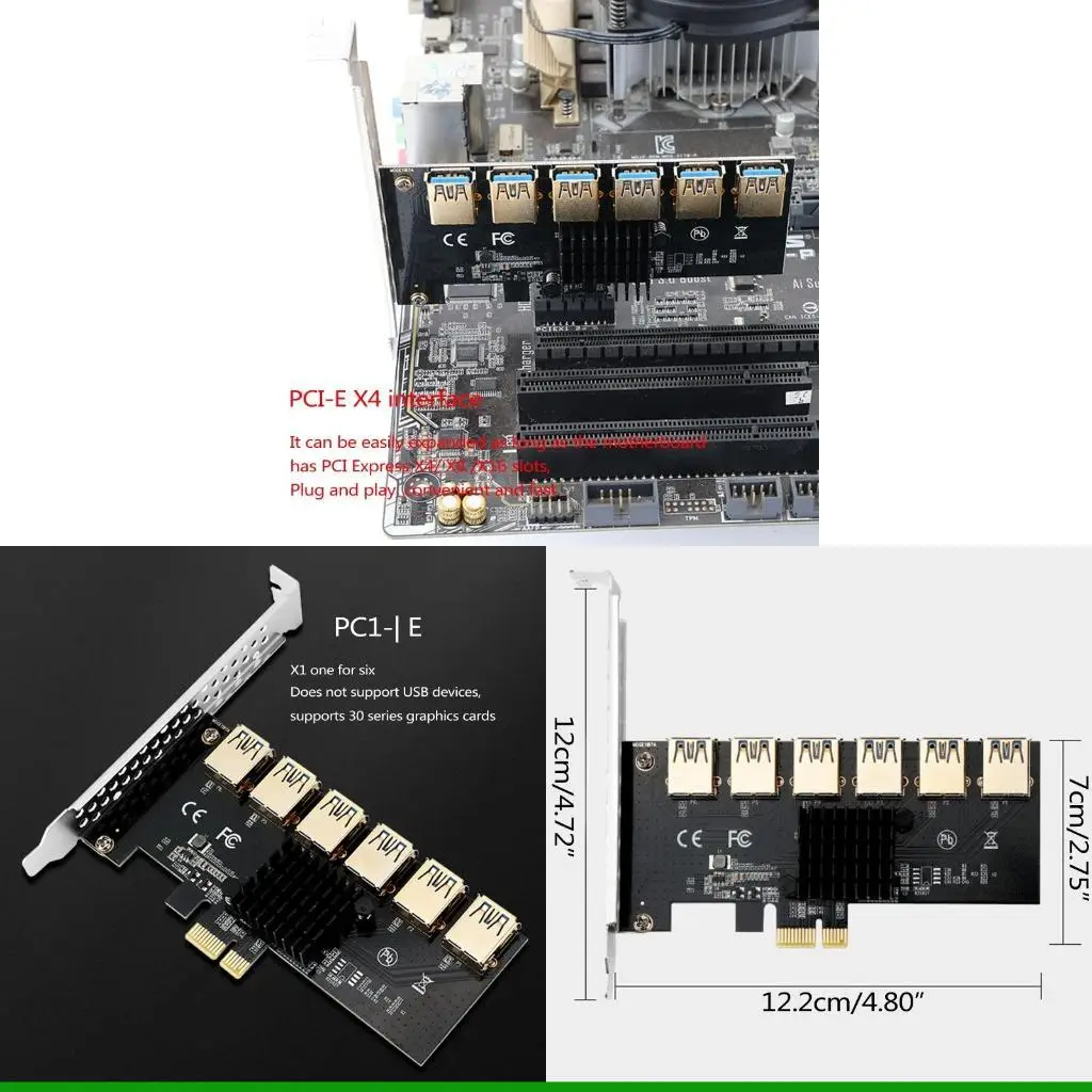 

U55C PCI-EXPRESS 1X до 16x от 1 до 6 USB Mining Card Card PCI-E GOLDED PORTS
