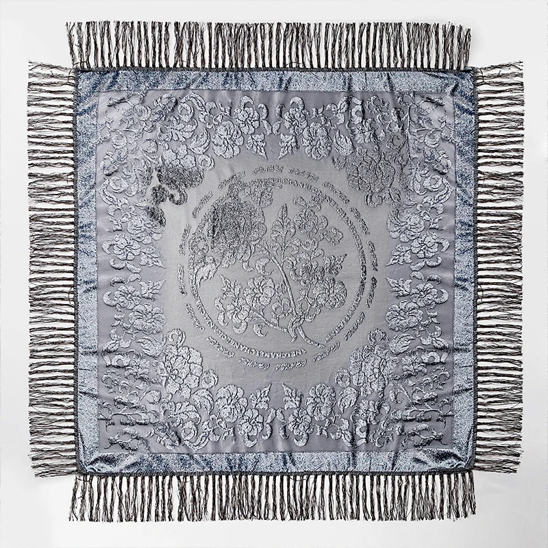 2025 New Spring and Summer Brand 110X110cm Retro National Style Velvet Jacquard Fringe Square Scarf Fashion Sunscreen Lady Shawl