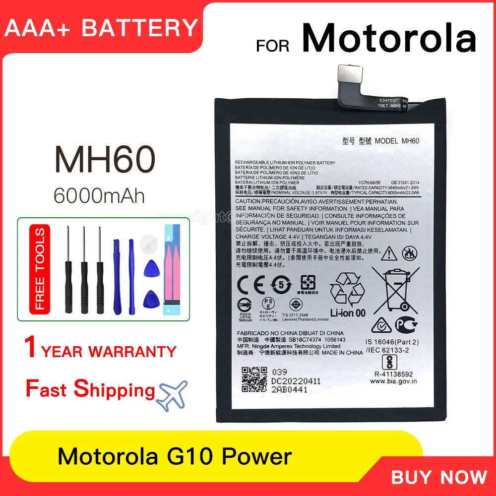 

100% genuine Battery MH60 6000mAh Battery For Motorola Moto G10 Power Phone Replacement Batteries Batteria