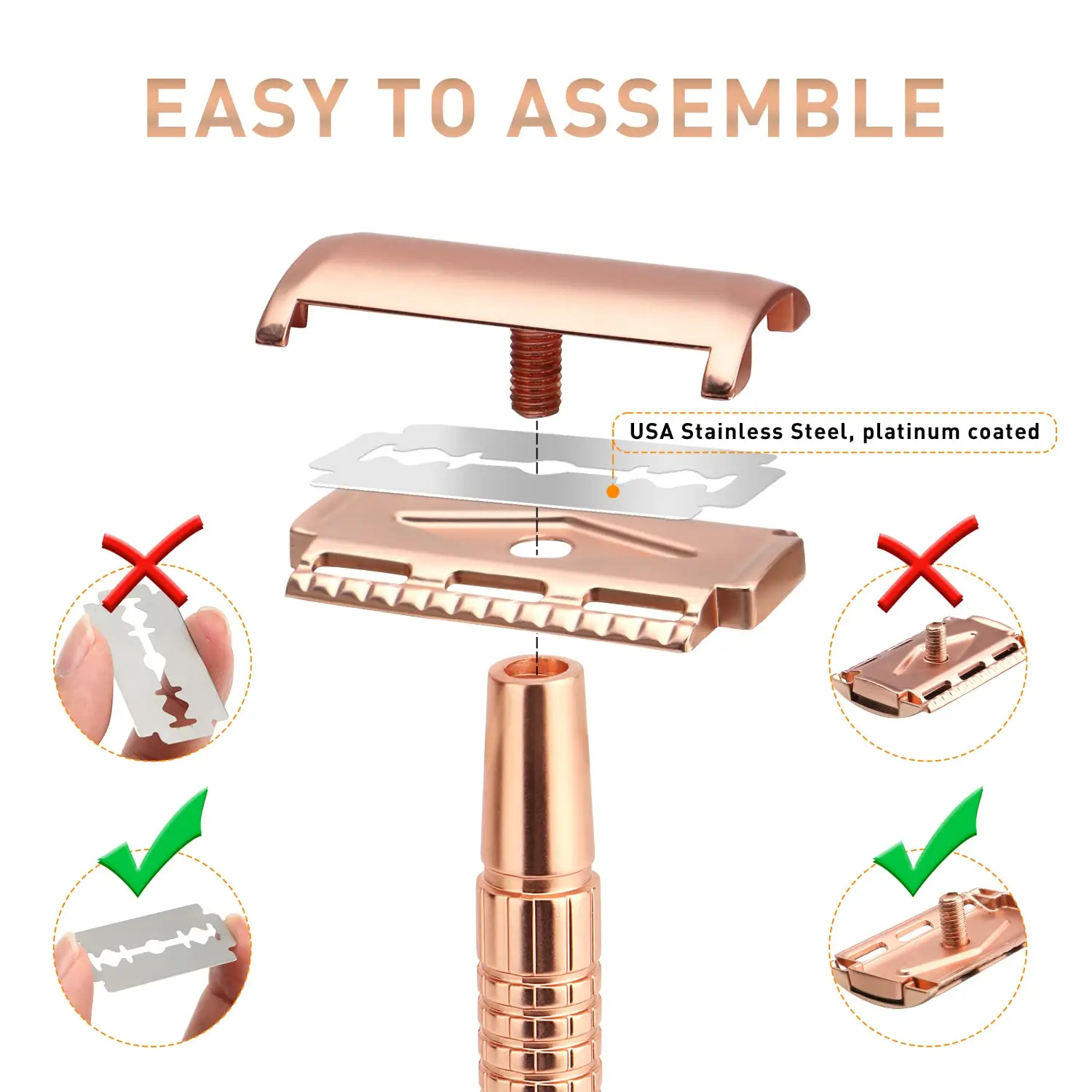 ماكينة حلاقة آمنة بحافة مزدوجة - فراشة من الفولاذ المقاوم للصدأ مفتوحة مع حقيبة سفر مرآة وعبوات شفرة للرجال والنساء