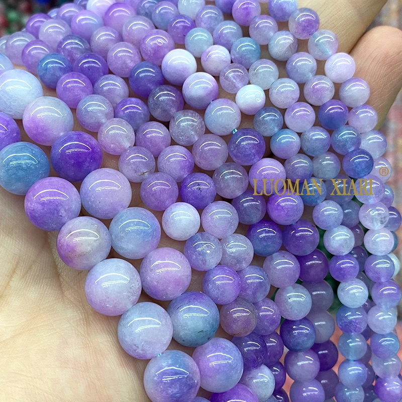 4-12MM Natural Stone Purple Flower Jades Chalcedony Loose Round Spacer Bead for Jewelry Making Diy Earrings Bracelet Accessories