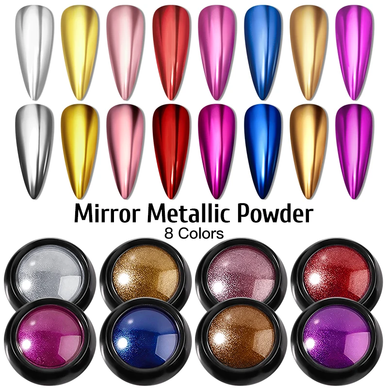 8 Colors Metallic Chrome Nail Powder Magic Mirror Gold Silver Decor Rubbing Glitter Pigment Flakes Manicure Nail Accessories