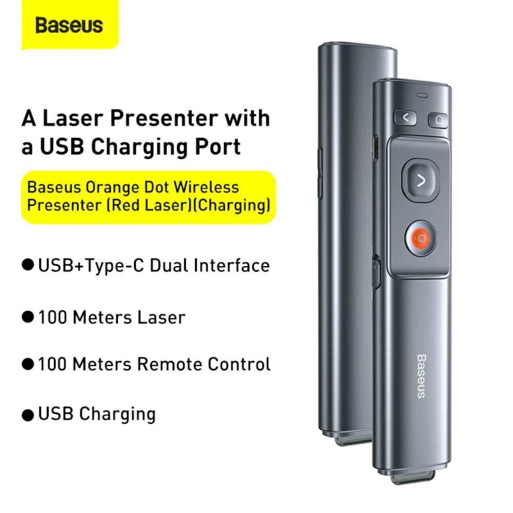 

Baseus PPT Clicker with Red Laser Pointer Rechargeable Wireless Presenter for Laptop PC PowerPoint Mac Keynote Plug and Play