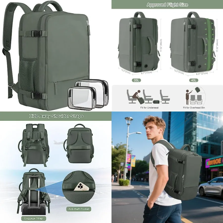 

Large Expandable Travel Backpack for Men and Women, 17 Inch Laptop, Waterproof, Casual, College Bookbag, Backpack for Women, as