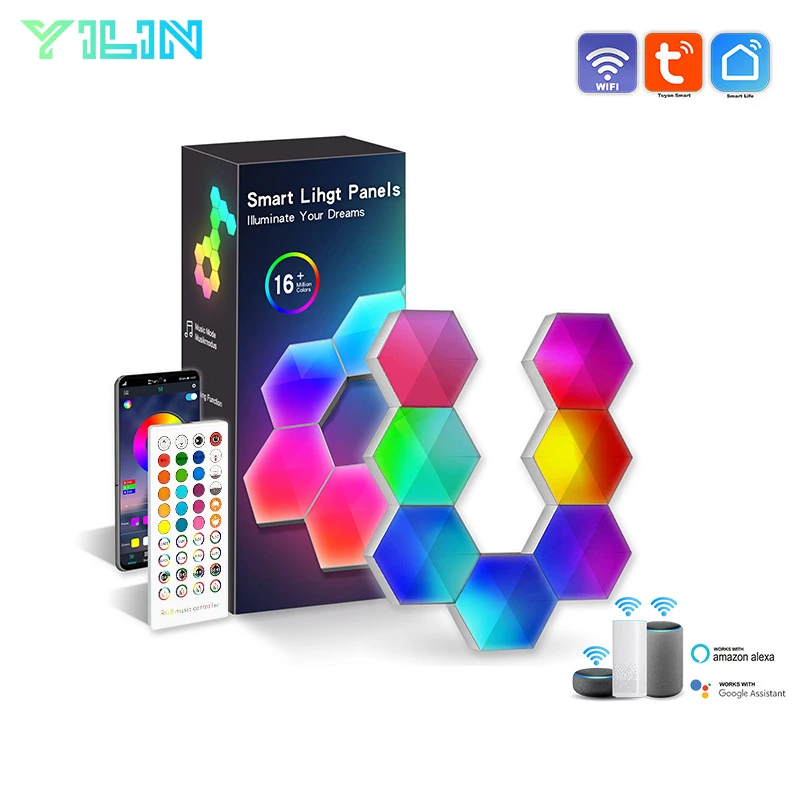 20PCS RGBIC WIFI LED Hexagon Light Indoor Wall Lamp APP Remote Control Night Light Computer Game Room Bedroom Bedside Decoration