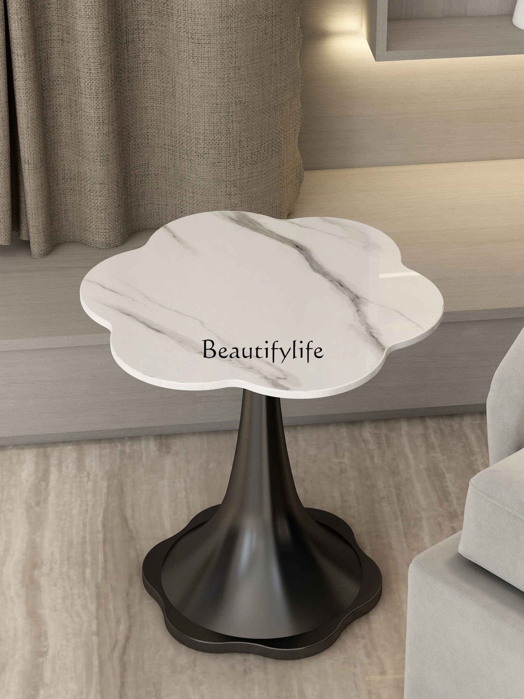 Sofa Flower Side Table Modern Simple and Light Luxury Cream Style Stone Plate Bedside Table Small Apartment Corner Table