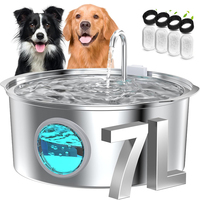 7L Large Capacity Stainless Steel Cat Water Fountain Dog Pet Automatic Drink Fountain Feeder Bowl Window Silent (No 5V 1A Plug)