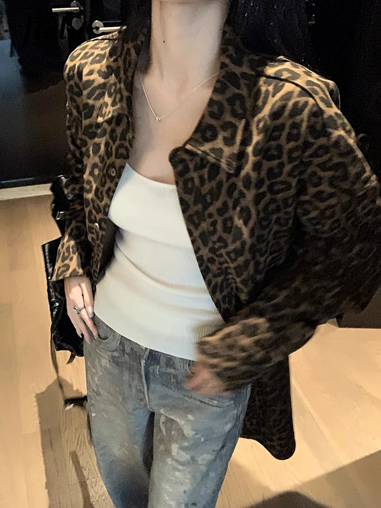 

Autumn Vintage Chic Leopard Print Casual Women Shirts New Classic Polo Neck Fashion Single Breasted Loose Simple Female Shirts