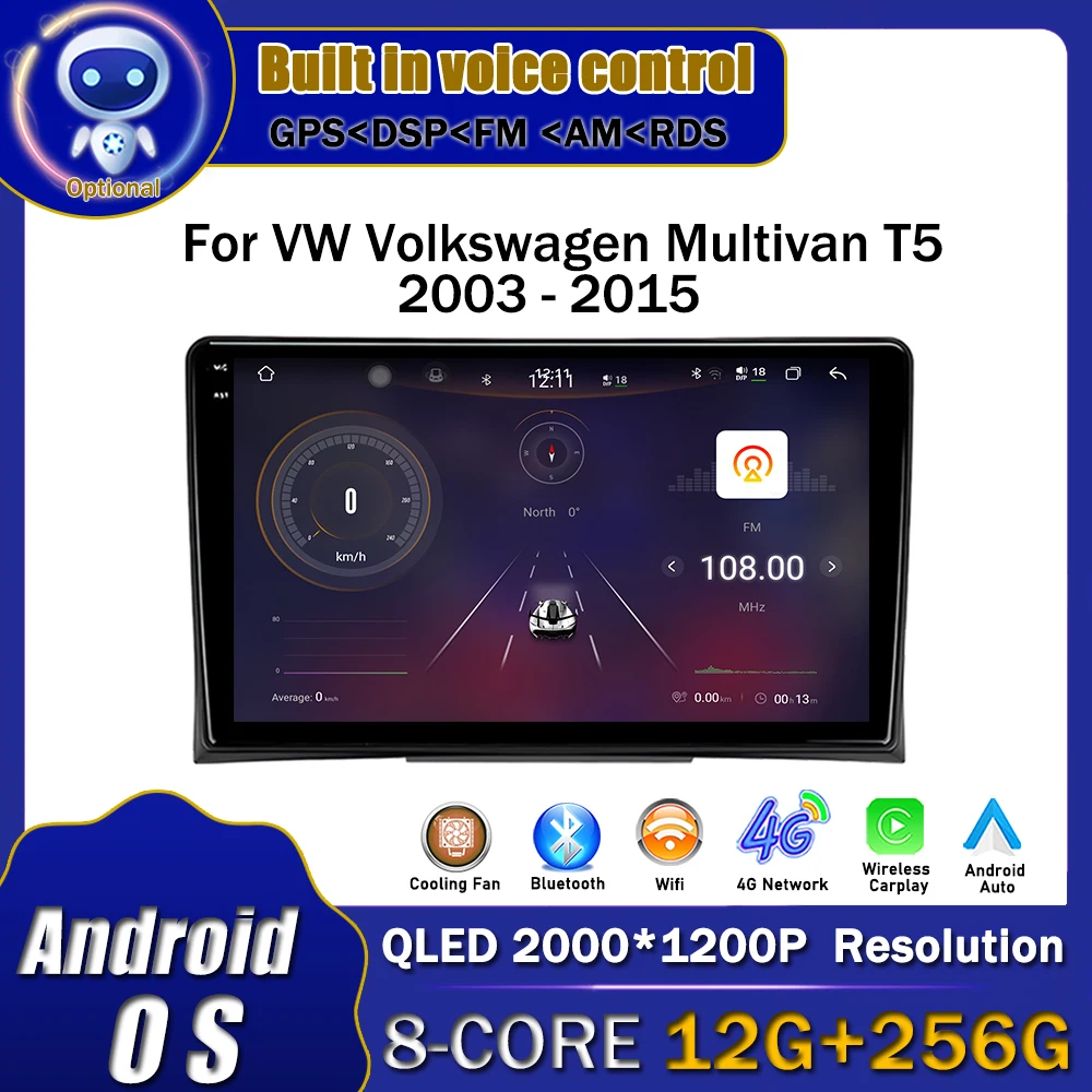 

9 Inch Android Auto Radio for VW Volkswagen Multivan T5 2003 - 2015 Car Multimedia Video Stereo Player Wireless CarPlay GPS WIFI