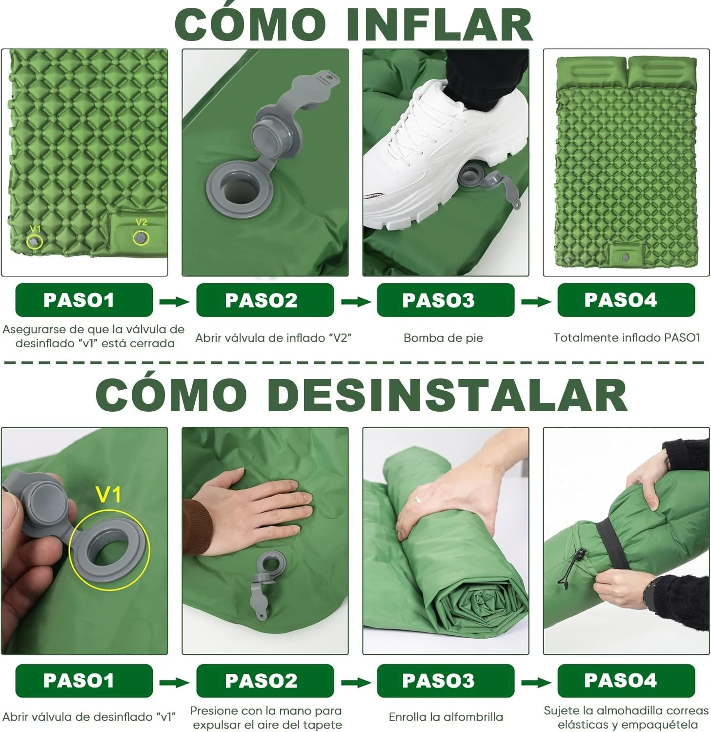 مرتبة هوائية مزدوجة للتخييم في الهواء الطلق، وسادة نوم عريضة إضافية، سرير قابل للطي فائق الخفة، حصيرة نوم، حصيرة سفر للسيارة - 6