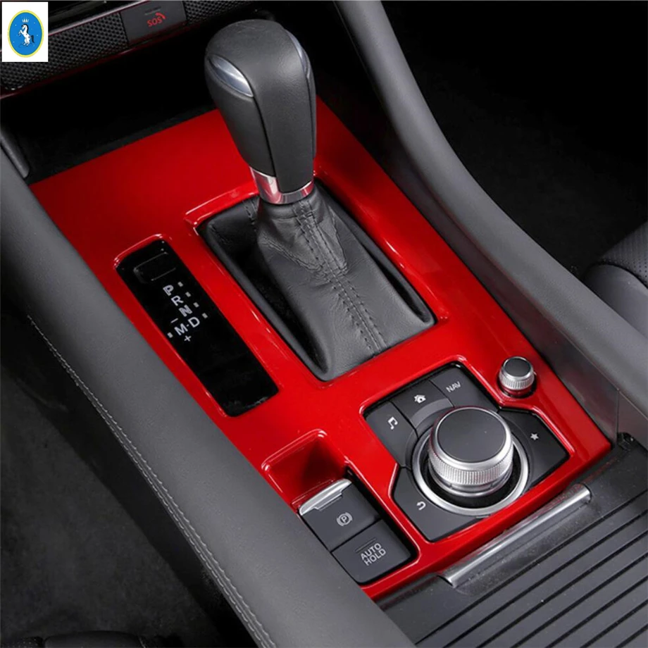 Auto Accessories Central Control Gear Box Shift Control Panel Cover Trim Fit For Mazda 6 2019 - 2024 Carbon Fiber / Red / Silver