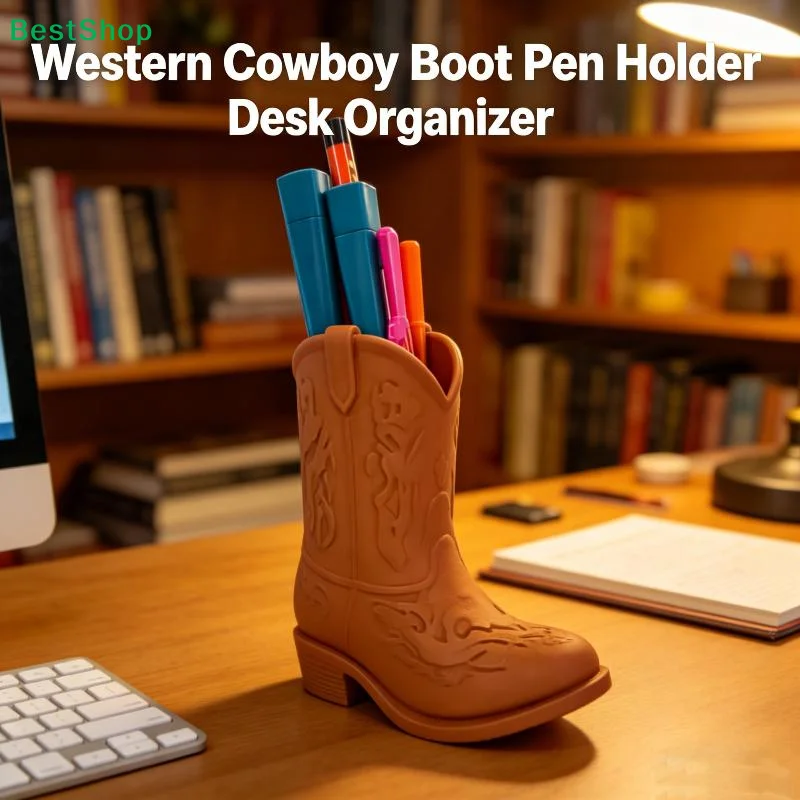 Vintage Western Style Cowboy Boot Statue Vase 3D Printed Home Decor Desktop Organizer Ornaments Boot Shaped Vase Home Desk