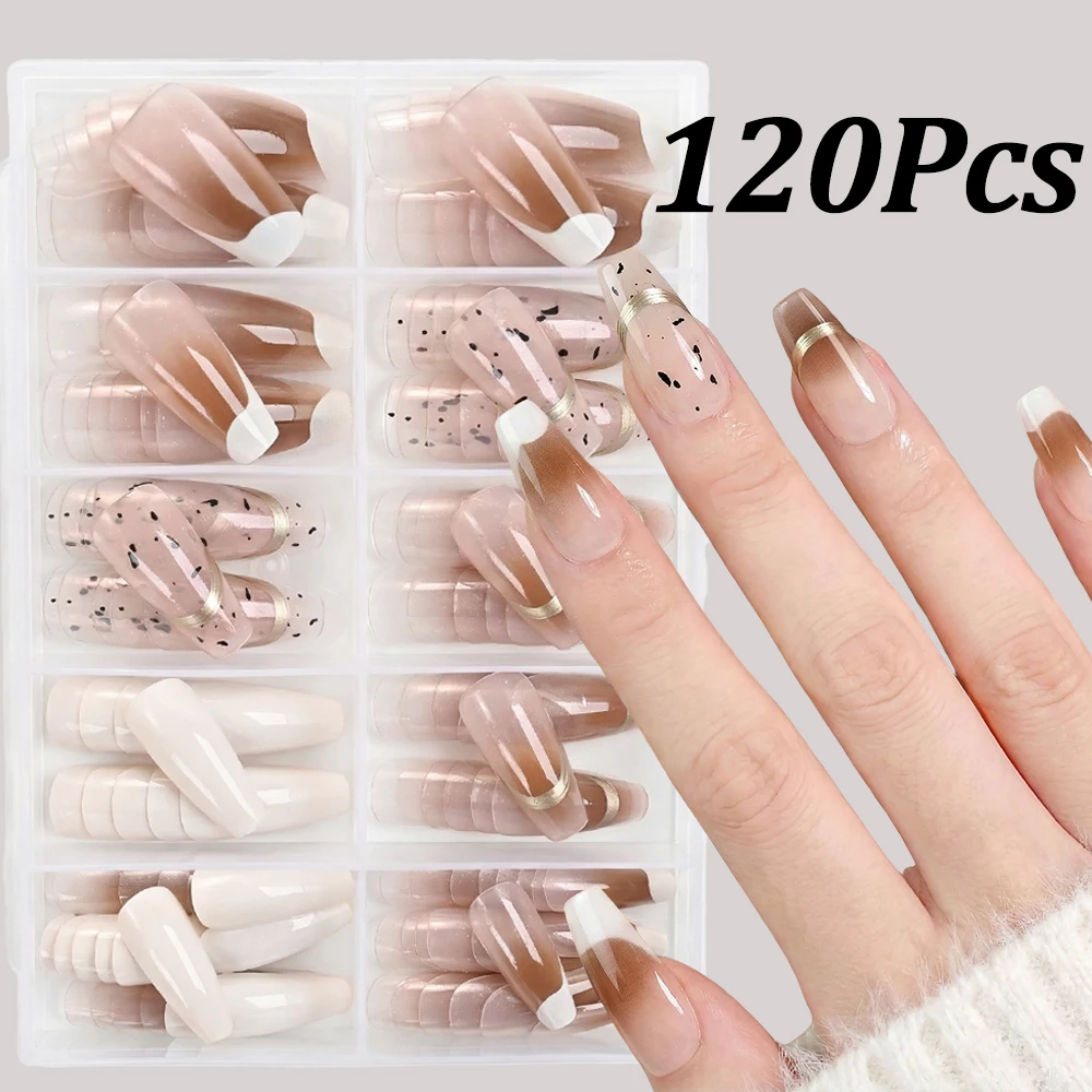 120 Uds uñas postizas de Ballet mixtas de largo medio caramelo gradiente Metal francés prensa en uñas cubierta completa blanca puntas de uñas postizas acrílicas