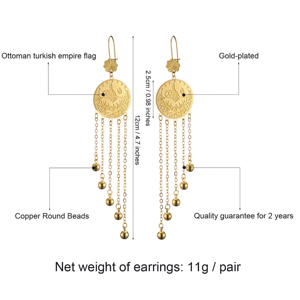 Muslim Ancient Coins Fashion Earrings Luxury Ladies Earrings Arabic Currency Symbol Earrings Luxury Quality Jewelry Vintage