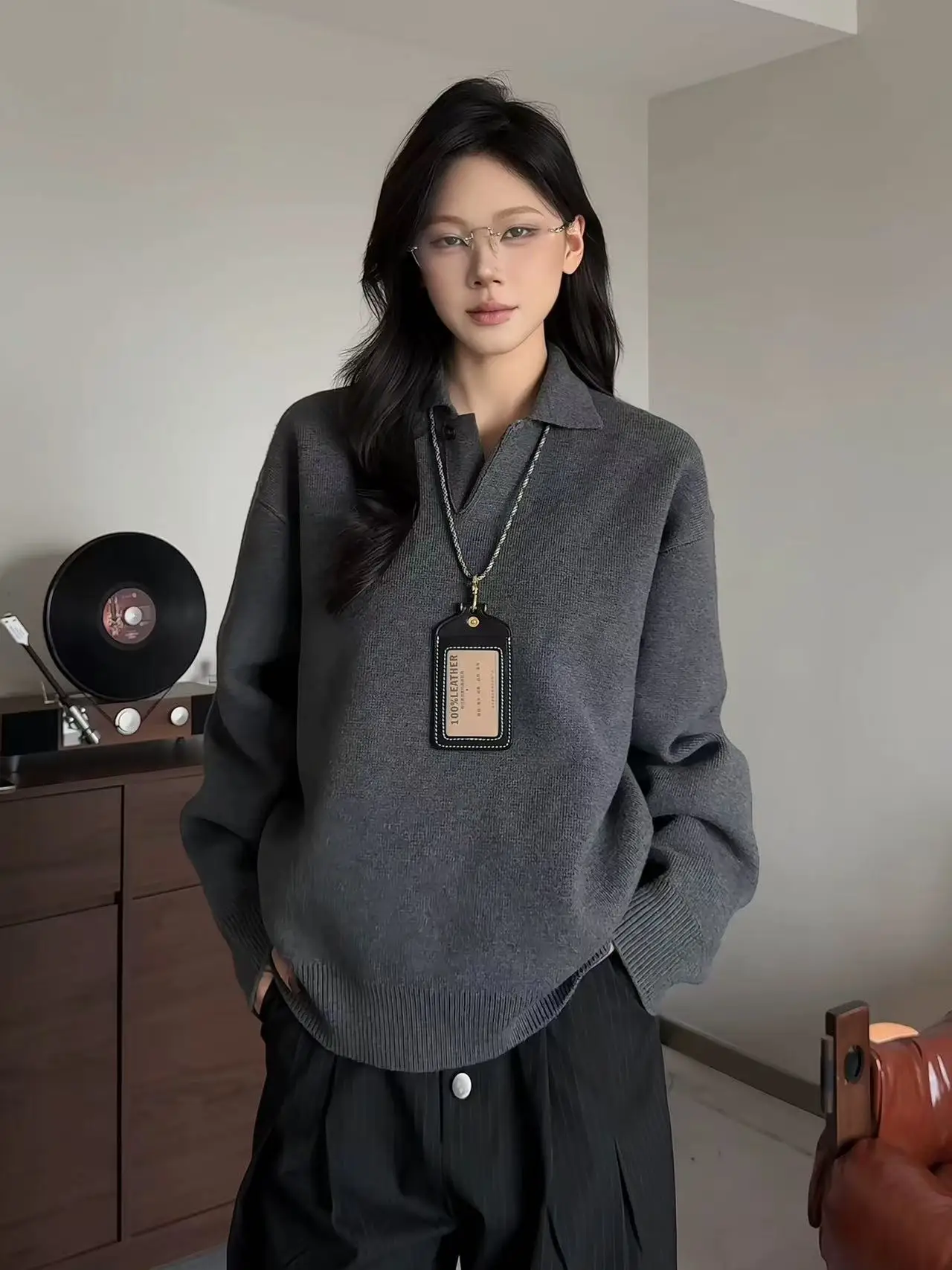 

Вязаные свитера с лацканами для женщин, осенние корейские свободные повседневные джемперы с длинными рукавами Y2K, зимние теплые пуловеры в стиле Харадзюку Mujer