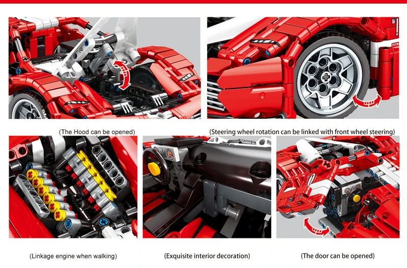 Teknis Model Balap Skala 1:14 Blok Bangunan Kuda Italia Fxx K Kendaraan Supercar Koleksi Mainan Mobil Sport Super untuk Hadiah