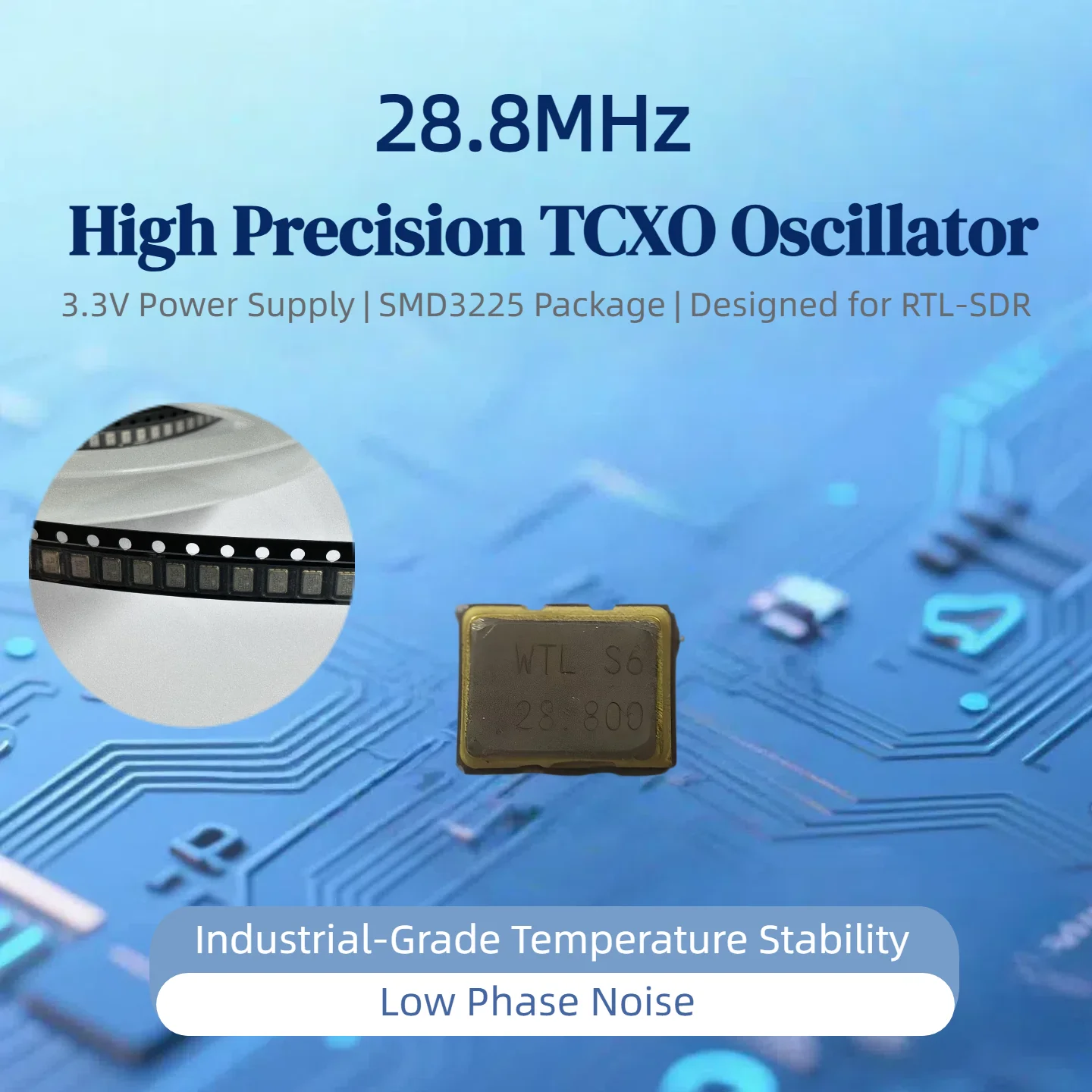 28.8MHz TCXO Oscillator ±0.5ppm 3.3V SMD3225 High Stability for RTL-SDR/Ham Radio/IoT