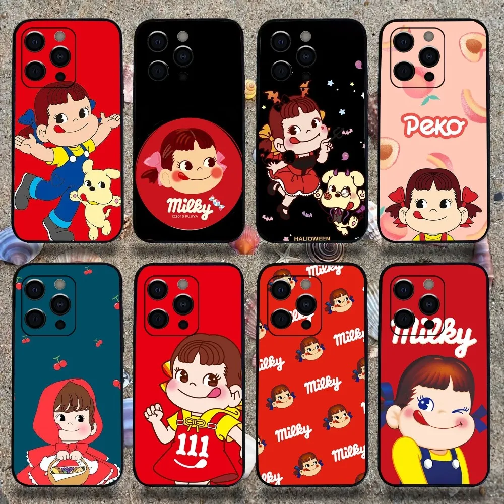 F-Fujiya Milky Peko-Chan Phone Case For Apple iPhone 15,14,13,12,11,Pro,X,XS,Max,XR,Plus,Mini Soft Black Cover