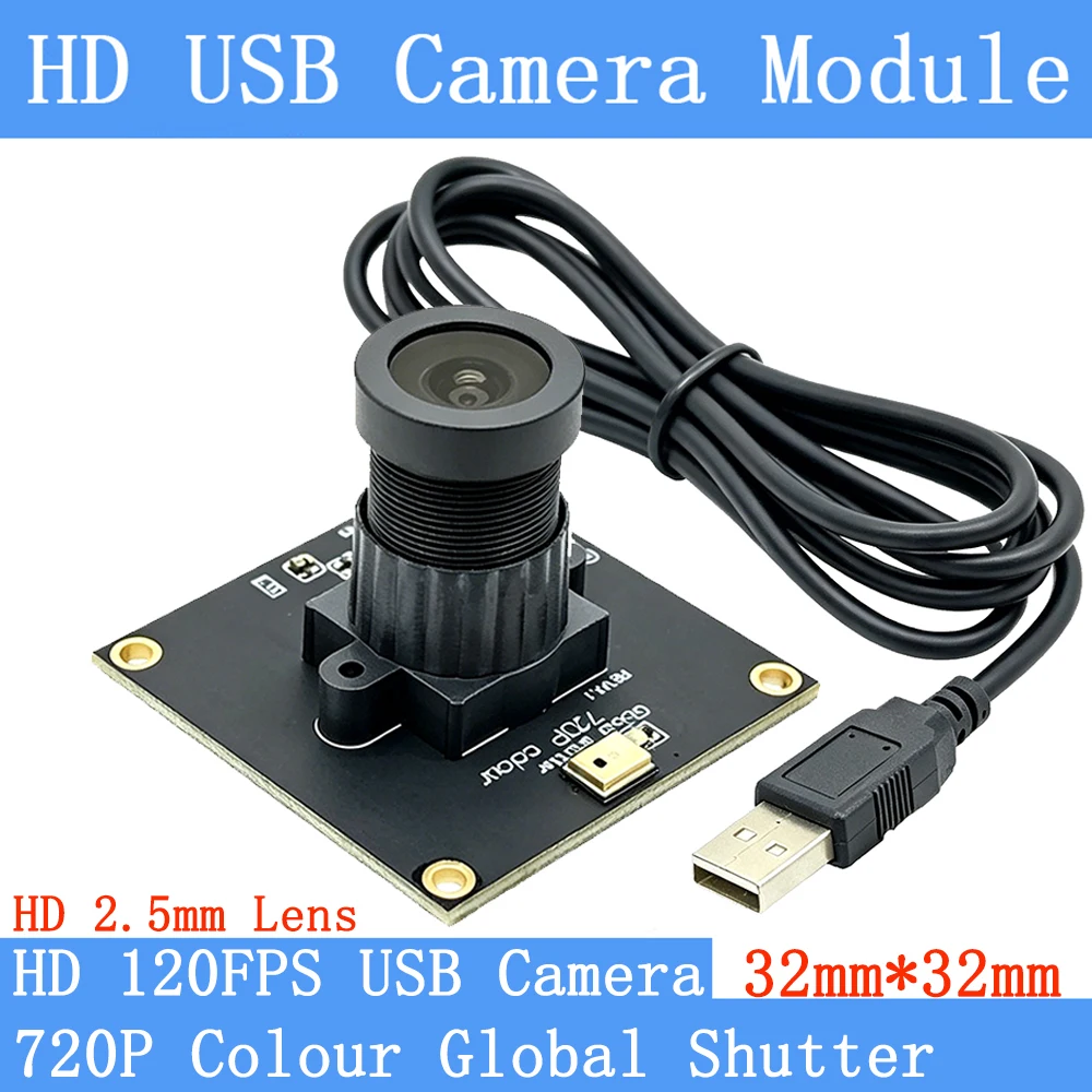 120FPS MJPEG USB Camera Module Wide View Angle Colour Global Shutter High Speed OTG Windows Android Linux UVC 720P Webcam