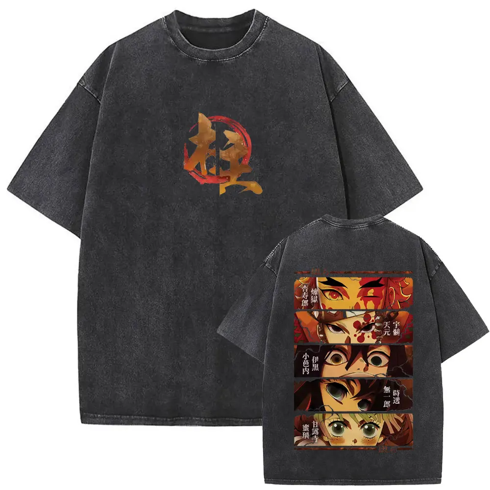 

Washed Vintage Anime Demon Slayer Hashira Members Eyes Graphic T Shirt Men Women Fashion Oversized T-shirt Casual Cotton Tshirt