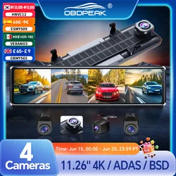 A8 4K Dash Cam Mirror 4-Channel Record 1080P ADAS BSD Car DVR WIFI APP Rear View Mirror Auto Video Camera UHD 2160P 24H Park