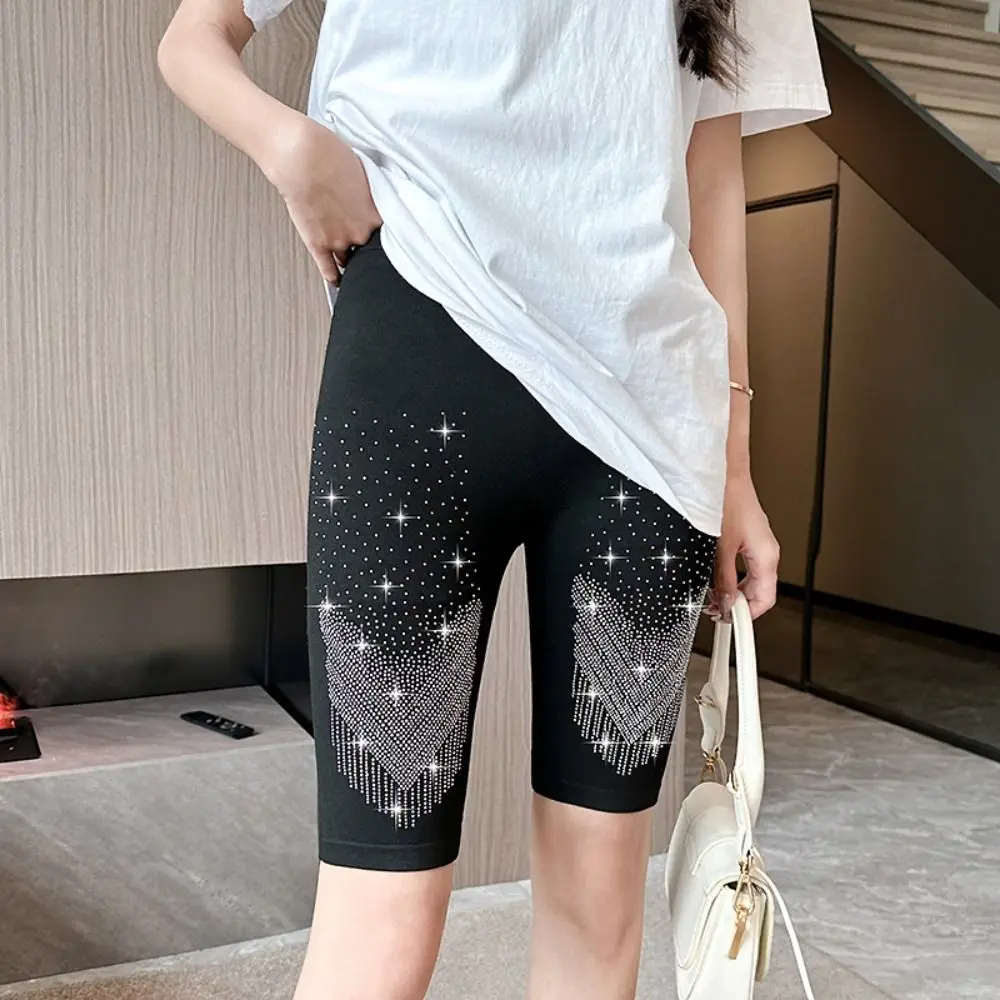 Soft Zircon Letter Hip Lift Yoga Shorts Elastic Thin High Waist Leggings Seamless Trousers Women Rhinestone Leggings Indoor