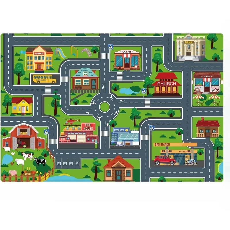 

KK01Kids Playmat Carpet for Playroom Bedroom Living Room Decor Play Rugs Town City Road Map Rug Anti-slip Crawling Track Play Ru
