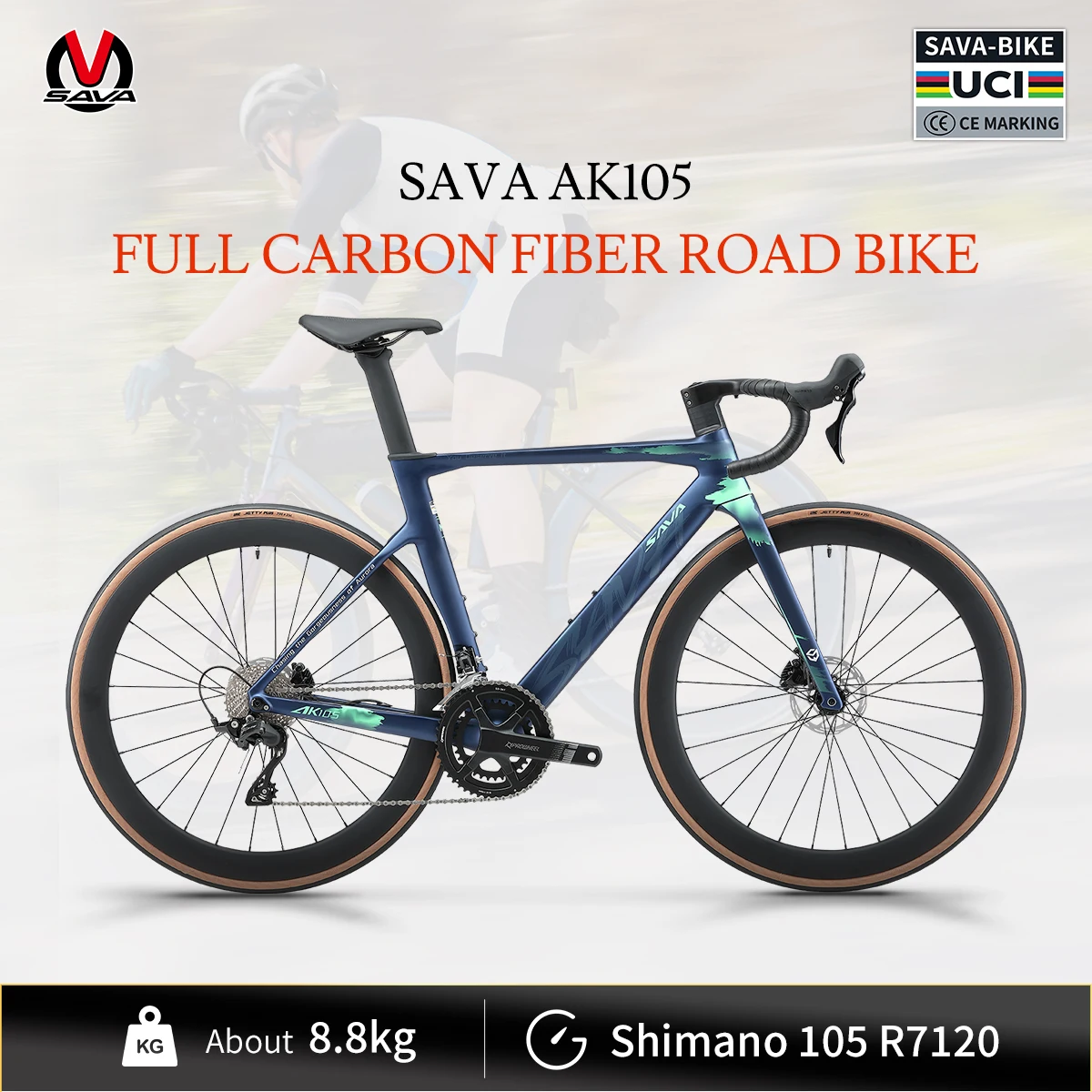 

SAVA AK105 Full Carbon Fiber Road Bike with SHIMAN0 SHIMAN0 105 R7120 Kit 24 Speed Popular Road Bike CE+UCI Approved