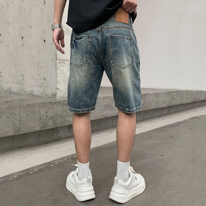 Fashionable Patch Embroidered Patch Denim Shorts For Men'S Summer New Trend Personalized Loose Fitting Straight Leg Capris