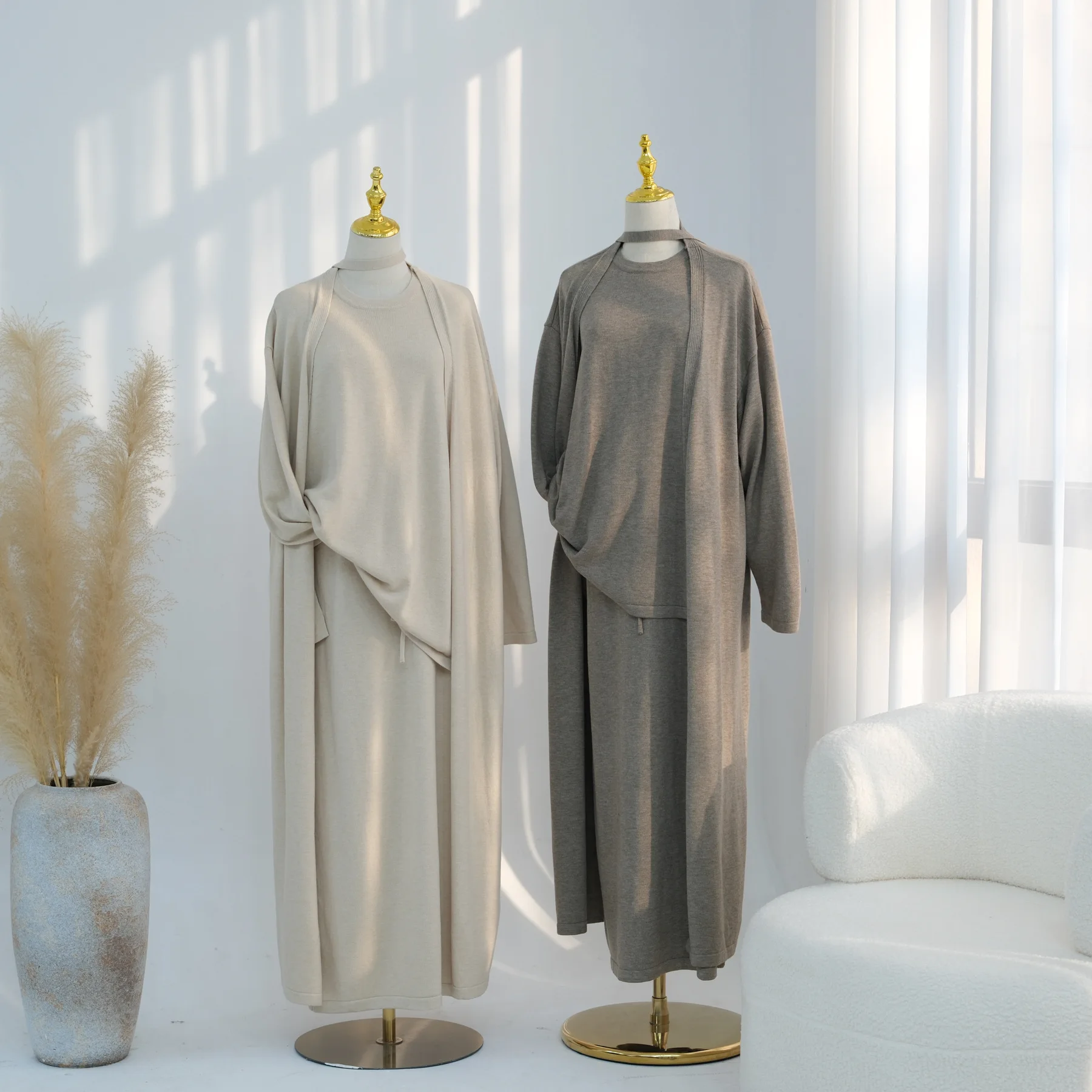 

Комплект из 3 предметов: зимняя абайя для мусульманок, толстый вязаный кардиган, топ, юбка, дубайский исламский наряд, костюм для Рамадана и Ид, кимоно, платье, халат