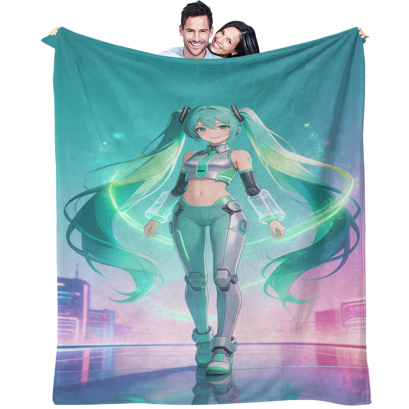 初音ミクアニメフランネルブランケット、暖かくて柔らかいスローブランケット、寝室、ソファ、旅行に多用途、アニメファンへの理想的なギフト