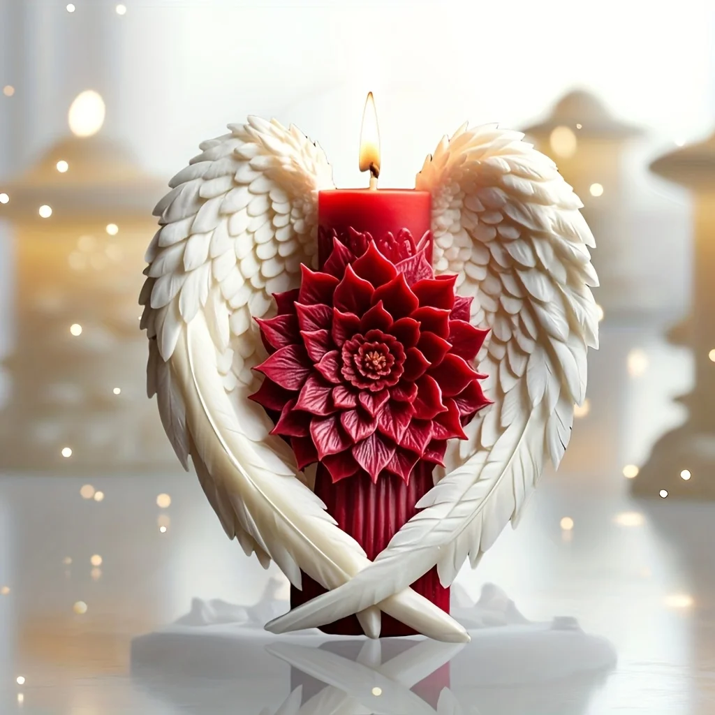 Angel Wings Flower Candle Silicone Mold Holy Angel Wings Inlay Flower Candle Silicone Mold Resin Plaster Mold Decorative Gift