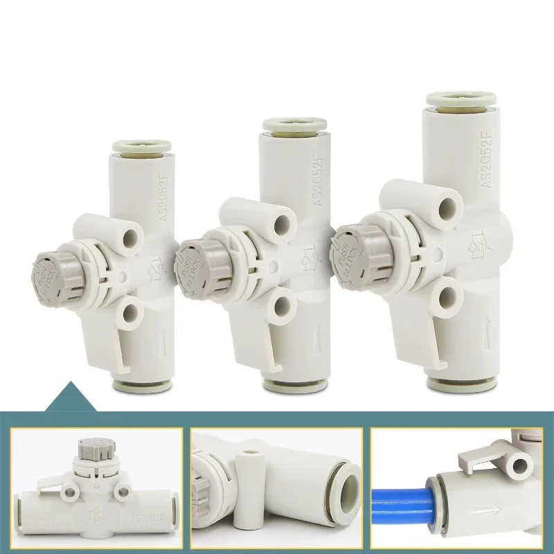 SMC Type Pneumatic pipeline speed control valve AS1002F/2002F/2052F/3002F Graduated pipeline throttle valve Fitting AS1002FS