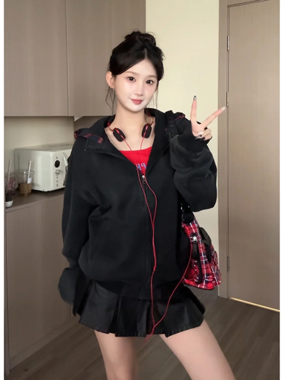 

Мужская винтажная толстовка-худи Waed в стиле пэчворк, весенне-осенняя, в американском стиле, в клетку, модная, премиум-класса, свободного кроя, повседневная одежда