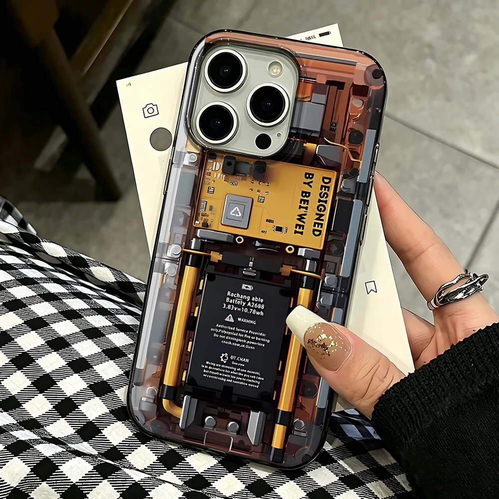 Mechanical Inner Clear Phone Case For iPhone 14 Pro Max 11 Air 16 Plus 12 13 15 17 Soft Shell Case Funda Bumber Coque Shell