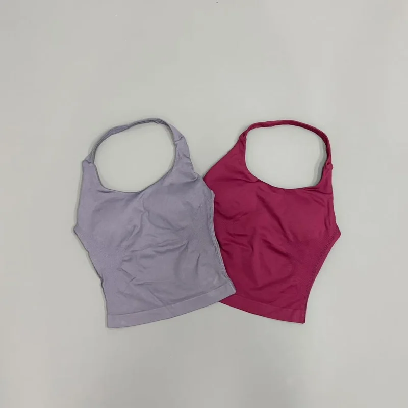 Yoga Tank Top Women Seamless Strappy Open Back Longline Halter Sports Bra Comfortable Stretch Workout Gym Running Fitness Top image 6