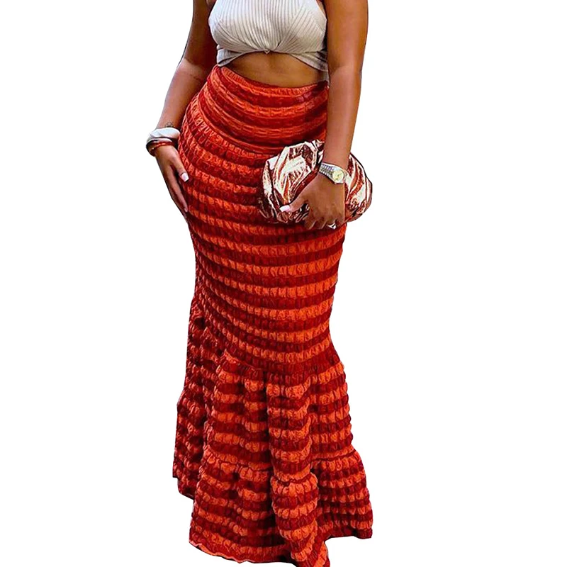 

African Mermaid Skirts Women High Waist Ruffle Patchwork Autumn Fashion New Plaid Print Streetwear Elegant African Long Skirts