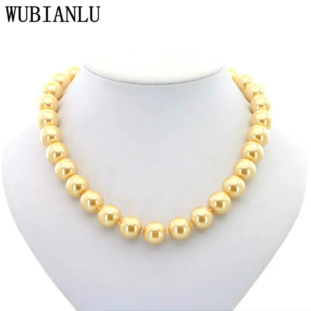 Wholesales Design Gift  + 10mm Golden South Sea Shell Pearl Necklace Women In Choker Necklaces 18\