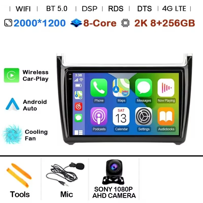 Android 15 Auto Radio 2Din CarPlay Multimedia Videospeler voor Volkswagen VW POLO sedan 6R 2008-2020 GPS Navigatie Autoradio