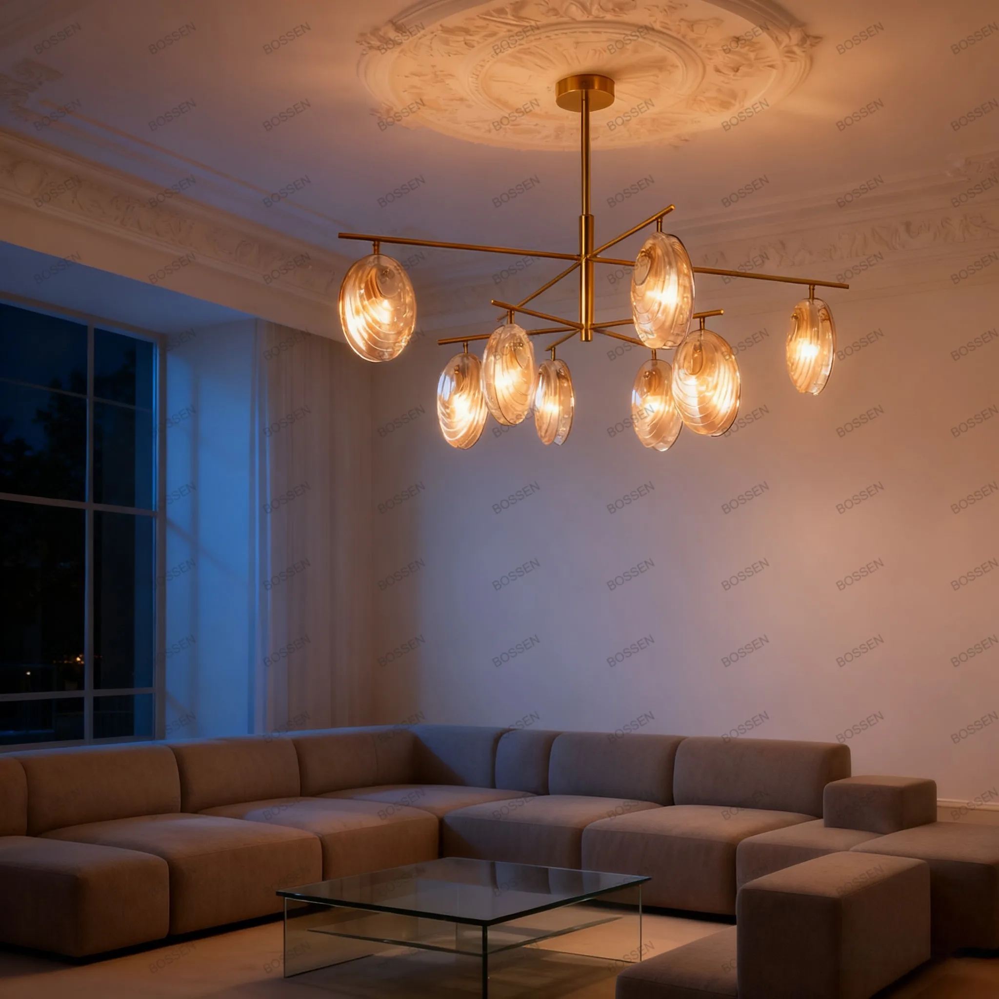 BOSSEN современный скандинавский потолочный светильник с регулируемой яркостью, стеклянный подвесной светильник, регулируемая цепочка для гостиной, дизайнерская комнатная люстра