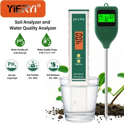 Soil Digital pH Meter Water Temperature Meter Plant Soil Moisture Fertility pH Testing Kit for Hydroponics, Garden, Lawns Tool