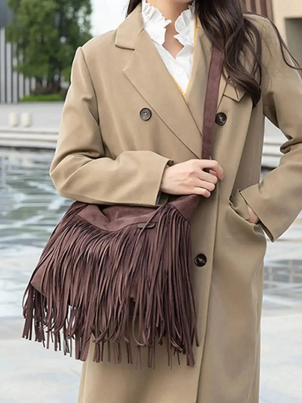 Borsa a tracolla con nappe da donna di moda retrò di alta qualità in pelle pu tinta unita borsa a tracolla da viaggio all\'aperto di grande capacità