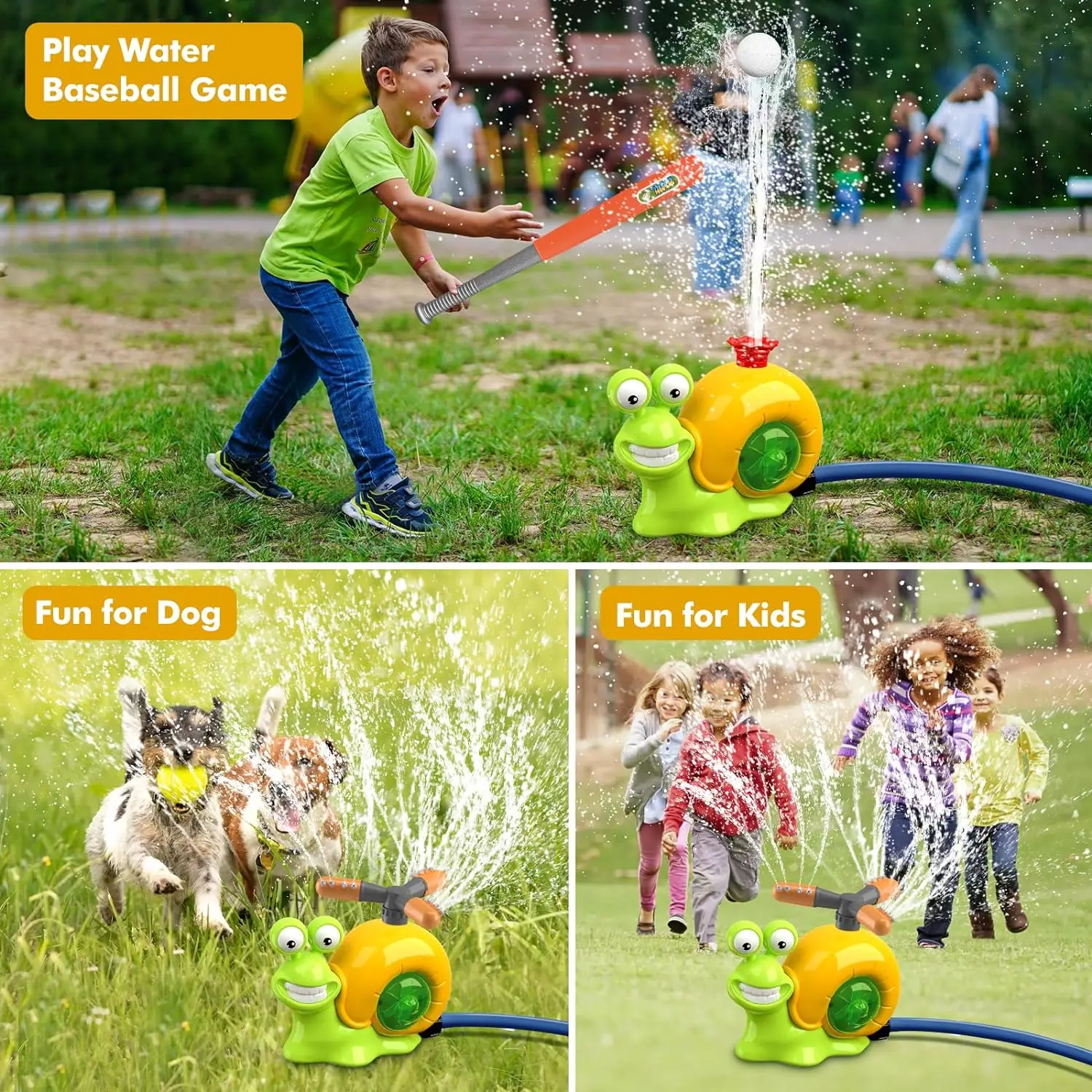 2 in 1 Water Sprinkler Baseball Toy for Kids Baseball Toy Water Game 360° Roating Spray Play for Summer Backyard Lawn Pool Party