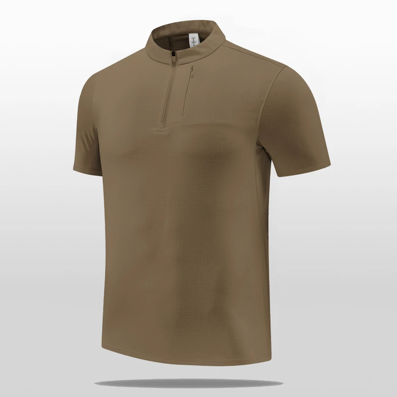 

high quality summer men's stand-up collar zipper outdoor T-short fashion casual solid tees breathable quick drying polo shirts
