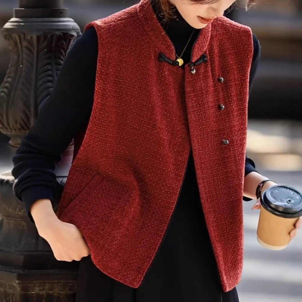 

Spring Autumn New Chinese Style Small Fragrant Vintage Temperament Vest Coat Women's Fashion Top Classy Sleeveless Jacket