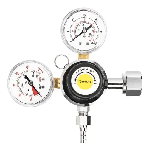 PERA Soda CO2 Mini Gas Regulator Tr21.4 Include Red Gas Line Assembly,Ball Lock Gas Disconnect for Soda Tank Corny Keg Dispenser