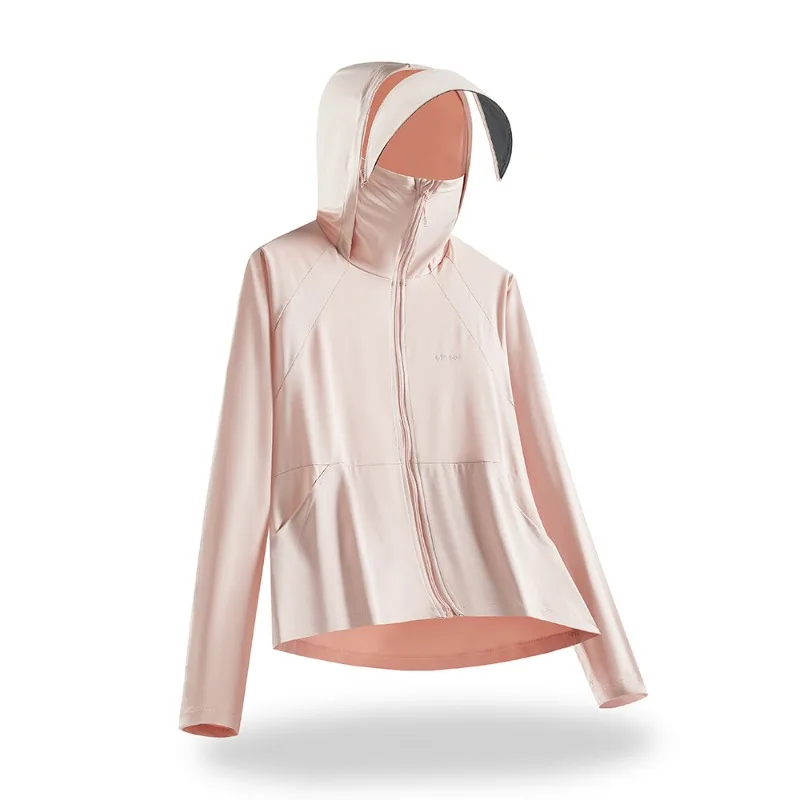 

UPF 50+ Women Sunscreen Hoodie Solid Color Thin Ice Silk Summer UV Protection Long-sleeved Jacket Girl Breathable Shirt Clothing