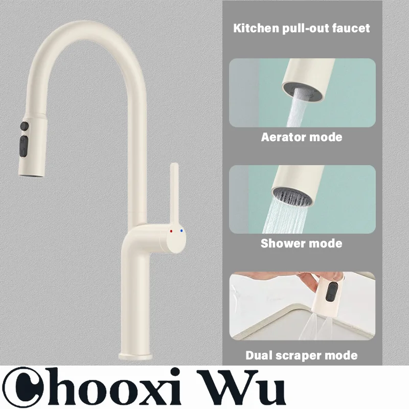 

Kitchen pull-out basin faucet, copper body, multi-function water outlet, pull-out range 60cm