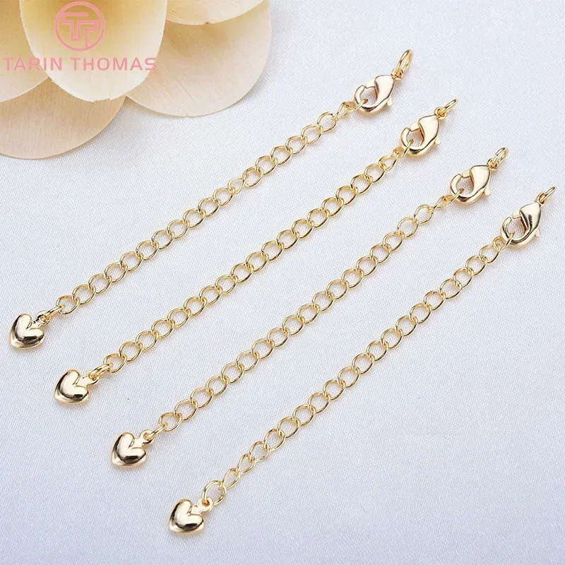 (3564)6PCS Full length 85MM 24K Gold Color Plated Brass Extender Chain with Lobster Clasps High Quality Jewelry Accessories