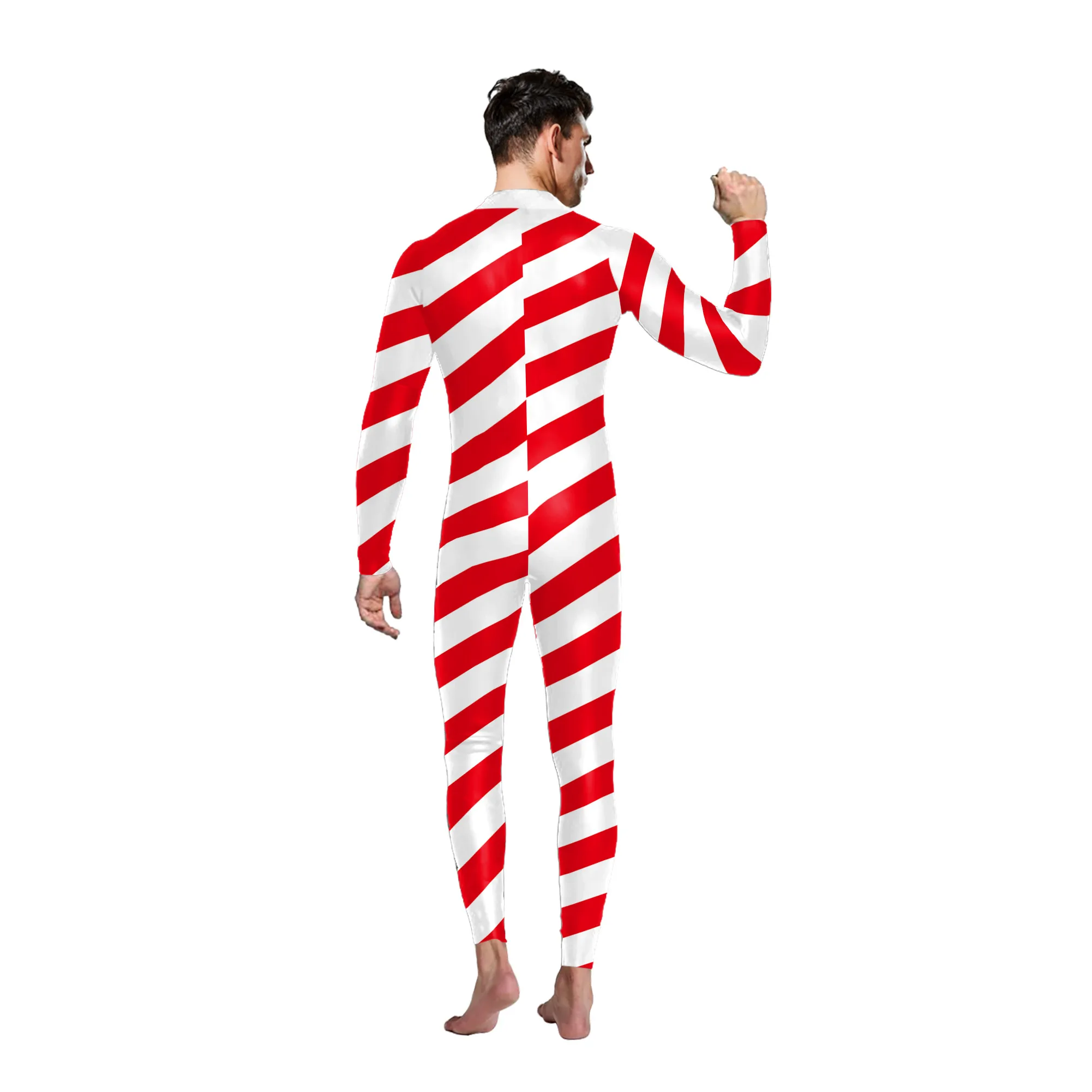 Farbe Cosplayer Candy Cane Overall Streifen Cosplay Kostüm Halloween Outfit Festival Body Weihnachten Party Zentai Anzug